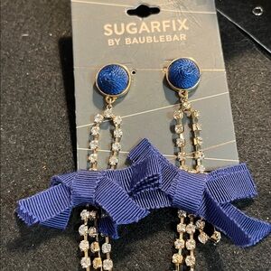 Chic Blue and Gold Ribbon Dangle Earrings